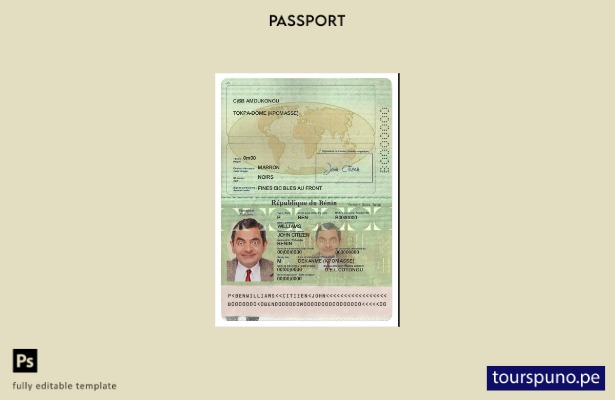 Plantilla de pasaporte de Benín lista para imprimir